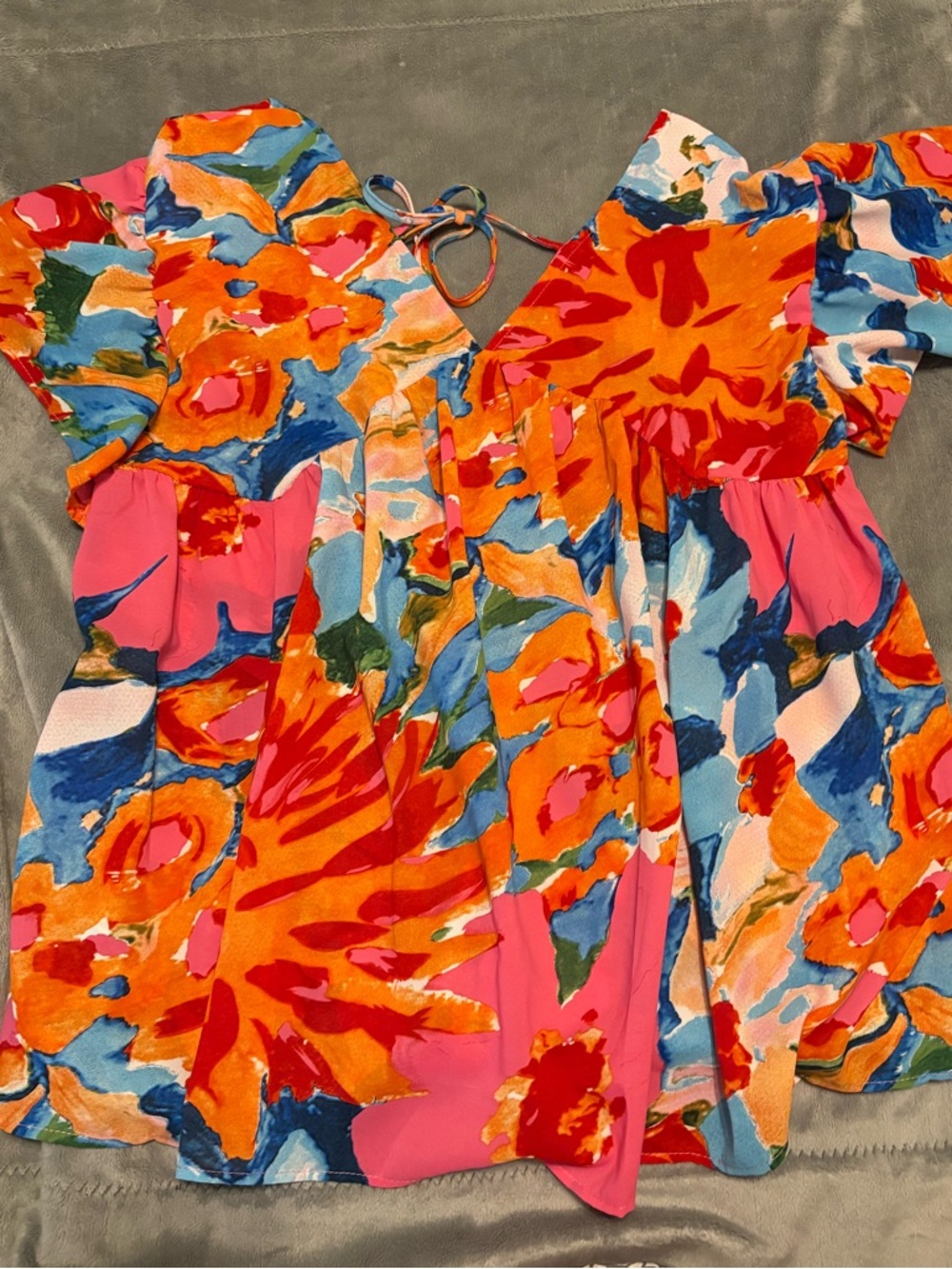 Source Unknown Vibrant Floral Off-Shoulder Blouse - Orange, Pink, Blue